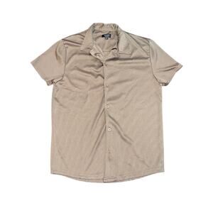 Boohoo Man Ribbed Button Down Short Sleeve Shirt Size Medium Retro